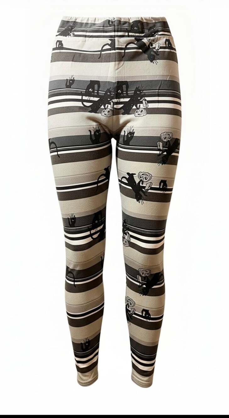 LuLaRoe Black Cat & Pumpkin Striped Leggings Tall & Curvy